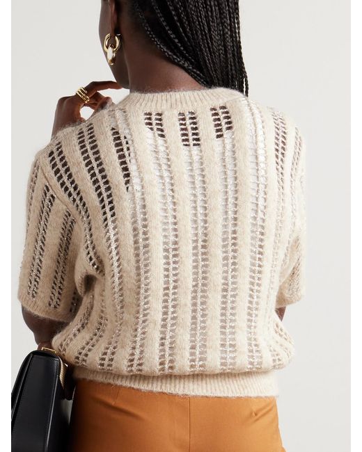 Brunello Cucinelli Natural Sequin-Embellished Open-Knit Wool And Mohair-Blend Sweater
