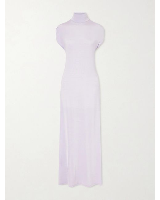 Colleen Allen Pink Open-Back Jersey Turtleneck Gown