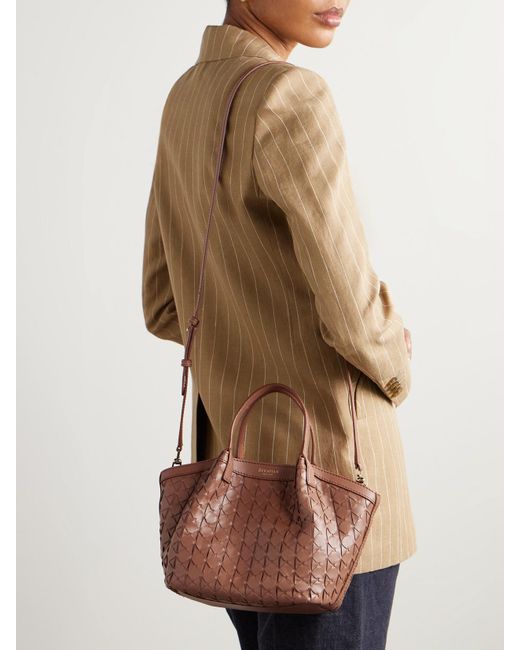 Serapian Brown Secret Mini Woven Leather Shoulder Bag