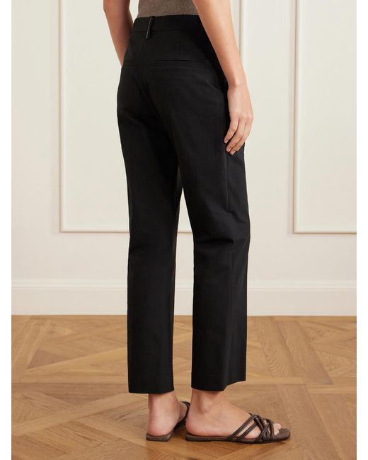 Brunello Cucinelli Black Pleated Stretch-Cotton Twill Tapered Pants
