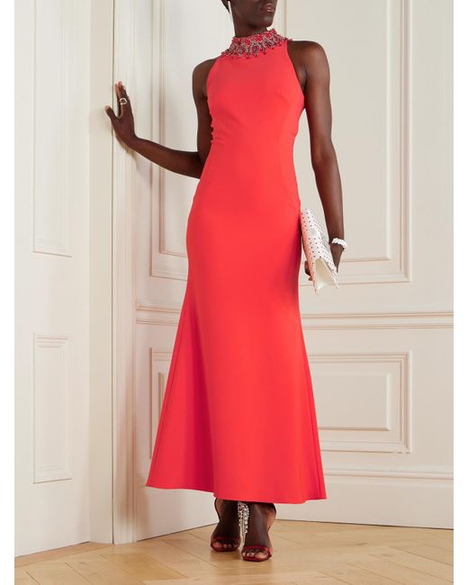 Jenny Packham Red Eclipse Robe Aus Crêpe Mit Kristallen Und Zierperlen
