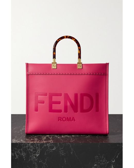 Fendi Sunshine Shopper Debossed Leather Tote in Pink | Lyst