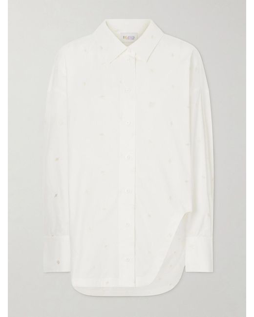 The Attico White Asymmetric Embroidered Cotton-Blend Shirt