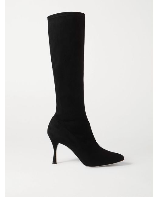 Manolo Blahnik Black Pamfilo 90 Stretch-Suede Knee Boots