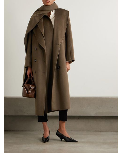 Rohe Brown Double-Breasted Scarf-Detailed Layered Wool Coat