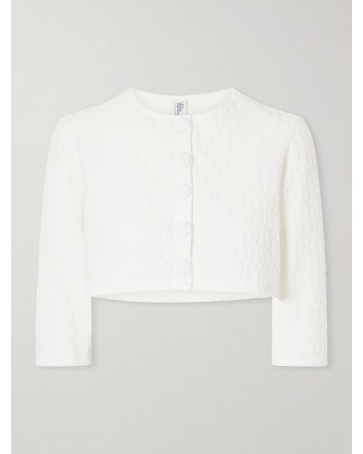 Lisa Marie Fernandez White Cropped Floral-Jacquard Cardigan