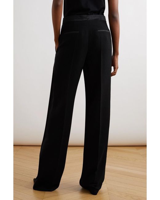 Chloé Black Satin-Trimmed Wool-Crepe Straight-Leg Pants