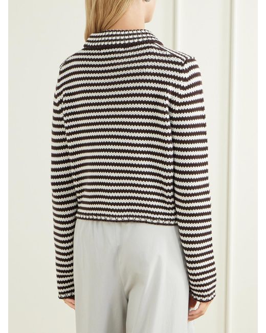 La Ligne Black Mini Marina Cropped Striped Cotton Cardigan