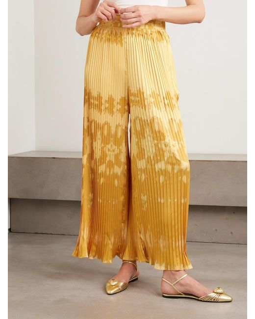 ‎Dima Ayad Yellow Tie-Dyed Plissé-Satin Wide-Leg Pants