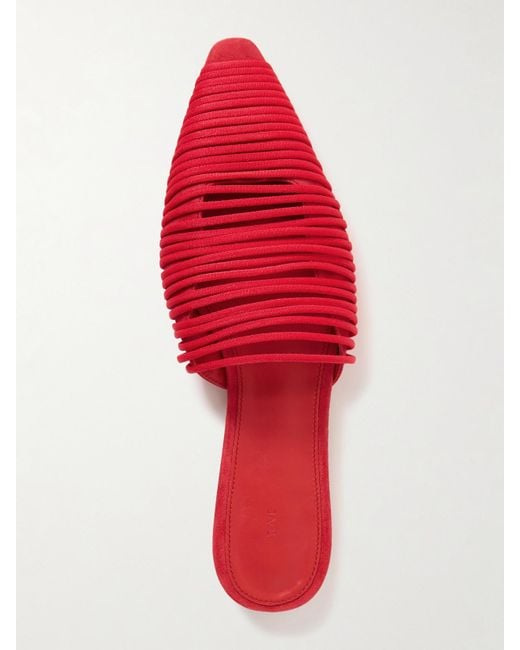 TOVE Red Kenly Cord-Trimmed Suede Mules