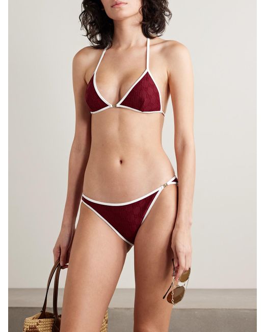 Gucci Red Embellished Flocked Bikini