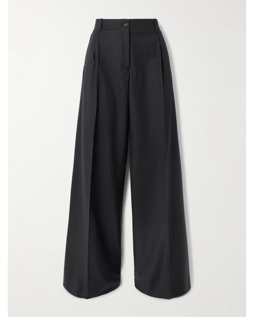 Our Legacy Black Comodo Hose Mit Geradem Bein Aus Wolle Mit Nadelstreifen