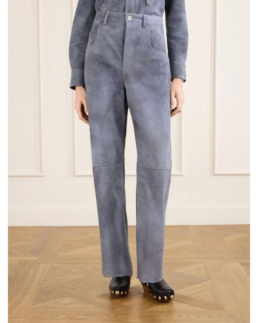 Bottega Veneta Blue Suede Straight-Leg Pants
