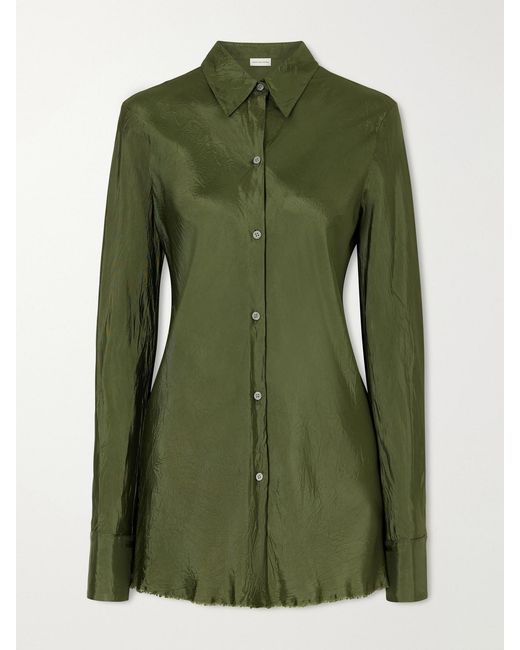 Dries Van Noten Green Crinkled Satin Shirt