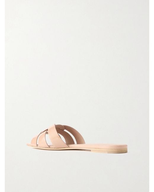 Saint Laurent Natural Tribute Woven Patent-Leather Slides