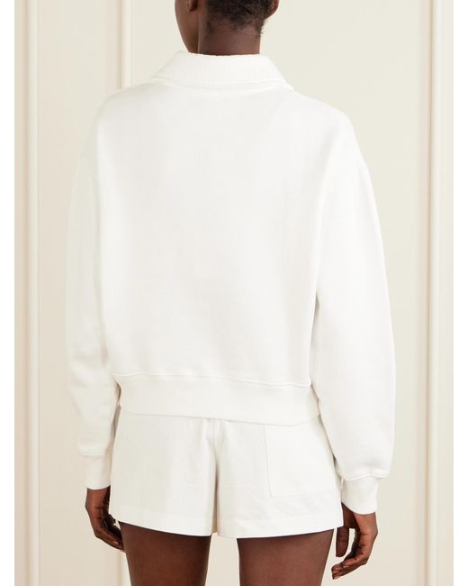 Sporty & Rich White Embroidered Ribbed-Detail Cotton Sweatshirt