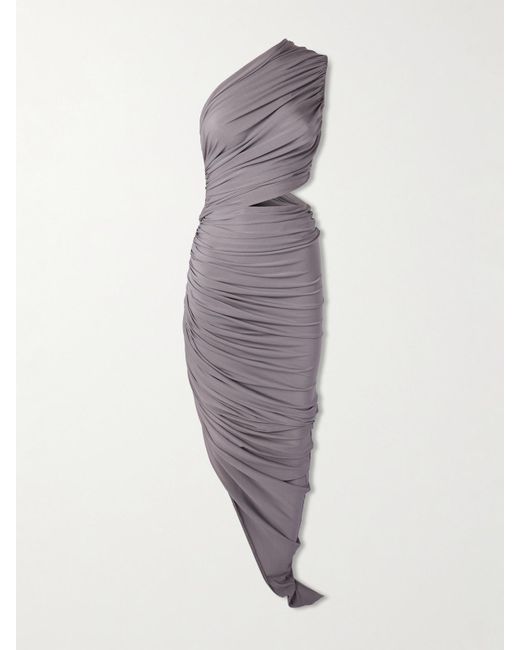 Alaïa Gray One-Shoulder Asymmetric Cutout Stretch-Jersey Dress