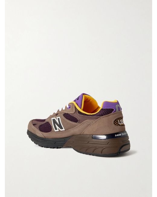 New Balance Brown 993 Leather-Trimmed Suede And Mesh Sneakers