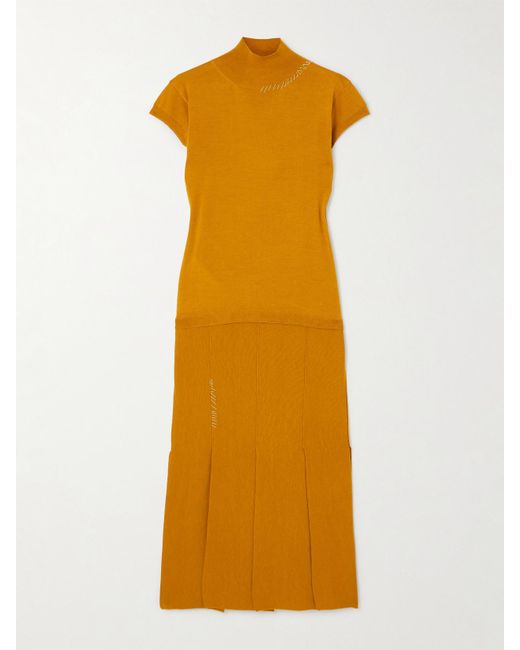 Marni Yellow Midikleid Aus Einer Woll-Seidenmischung Mit Stehkragen