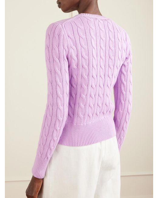 Polo Ralph Lauren Pink Embroidered Cable-Knit Cotton Cardigan