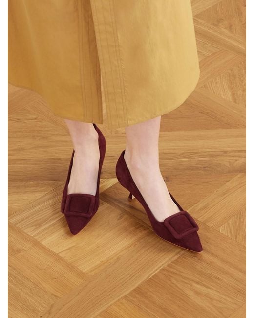 Manolo Blahnik Purple Maysale 50 Buckled Suede Pumps