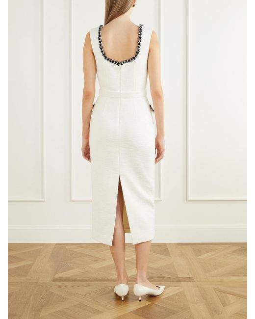 Rebecca Vallance Natural Jacquie Belted Tweed Midi Dress