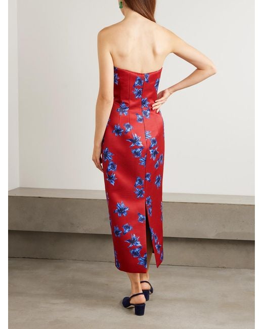 Emilia Wickstead Red Leila Strapless Floral-Print Faille Midi Dress
