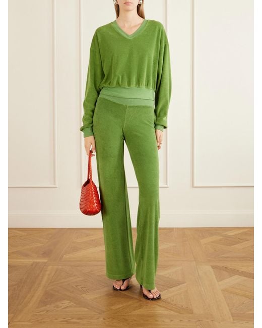 ÉTERNE Green Cotton-Blend Wide-Leg Pants