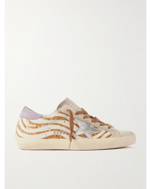 Golden Goose Deluxe Brand Natural Super-Star Sneakers Aus Kalbshaar Mit Zebraprint Und Besätzen Aus Metallic-Leder Und Veloursleder