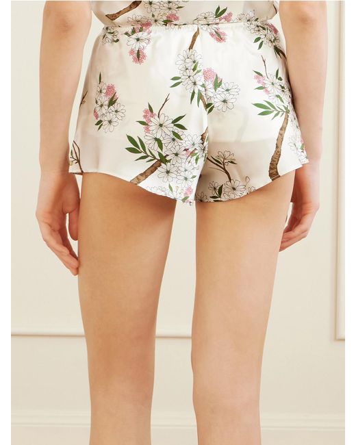 Olivia Von Halle Natural Bella Floral-Print Silk-Satin Pajama Set