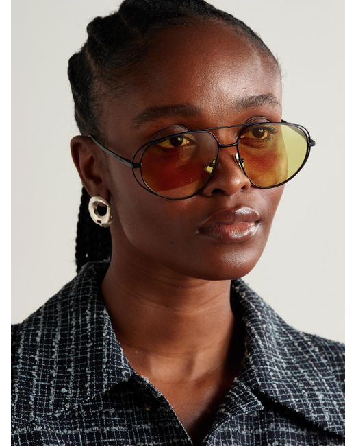 Bottega Veneta Metallic Aviator-Style Gunmetal-Tone Sunglasses