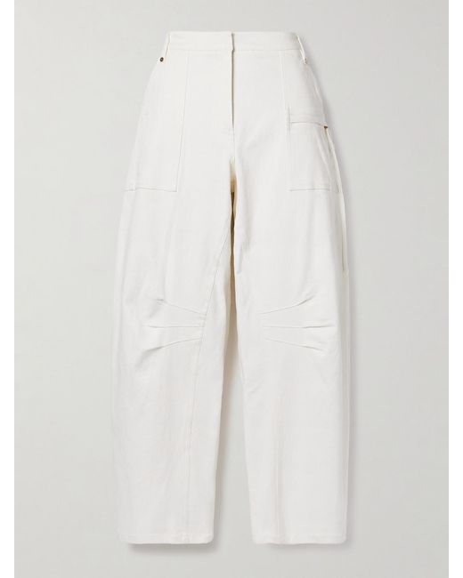 Cult Gaia White Ewa Pleated Cotton-Twill Barrel-Leg Pants