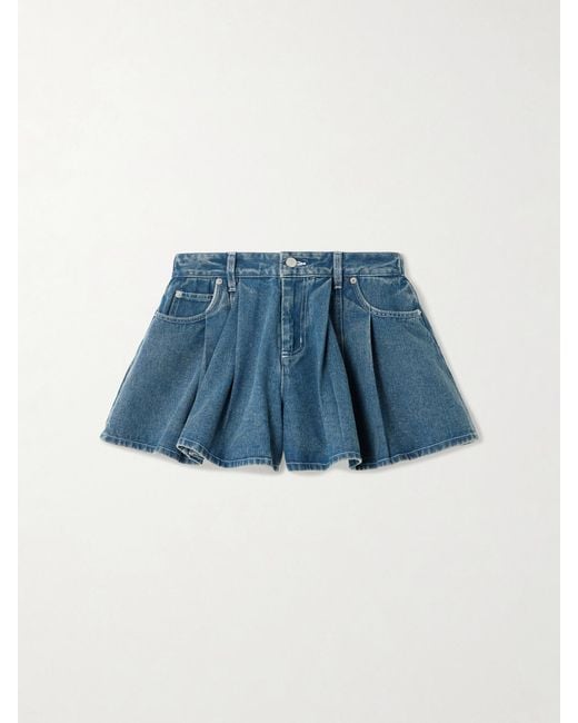Sea Blue Stasia Pleated Denim Shorts