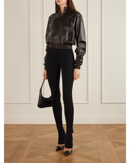 Gucci Black Cropped Leather Bomber Jacket