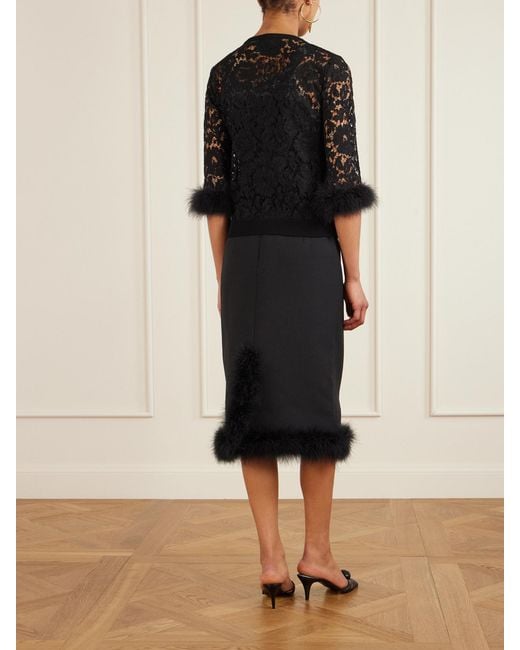 Valentino Garavani Black Feather-Trimmed Cotton Corded Lace Cardigan