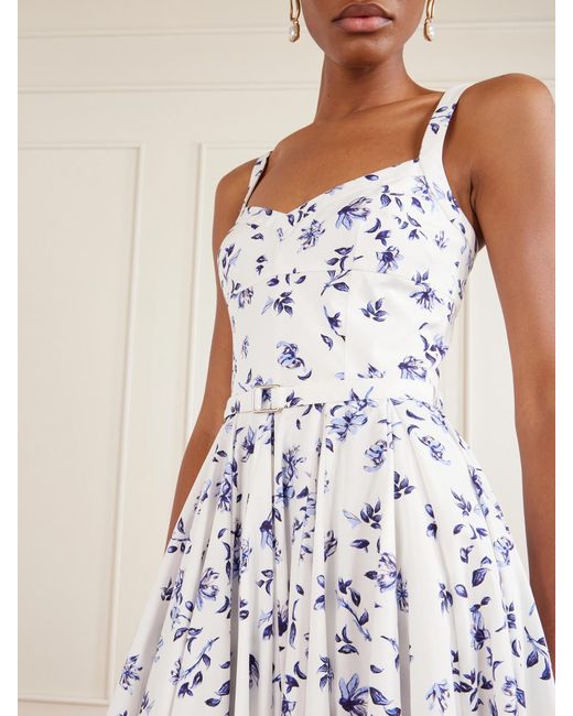 Emilia Wickstead White Elita Belted Floral-Print Cotton-Poplin Midi Dress