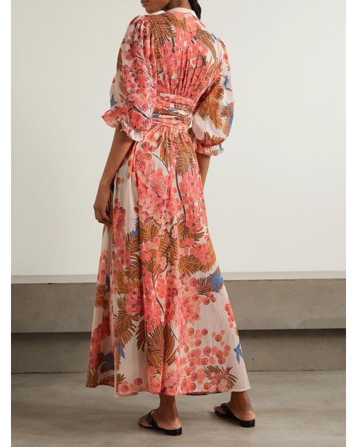 Thierry Colson Red Zorah Printed Cotton-Voile Maxi Dress