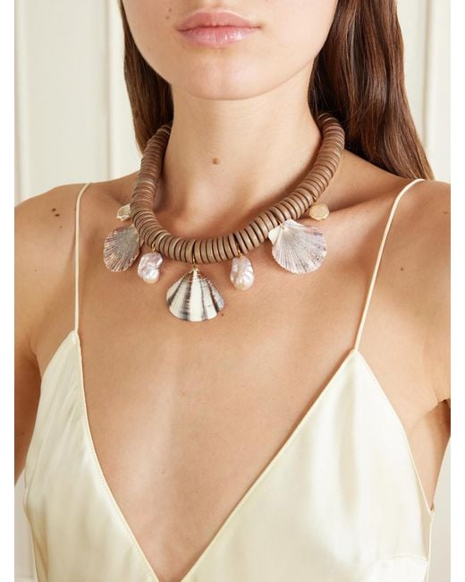 Jennifer Behr White Madeira-Tone Bead-Embellished Wood, Shell And Pearl Necklace