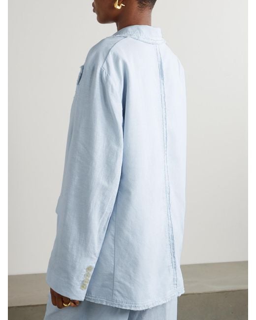 Acne Blue Oversized Frayed Cotton And Linen-Blend Blazer
