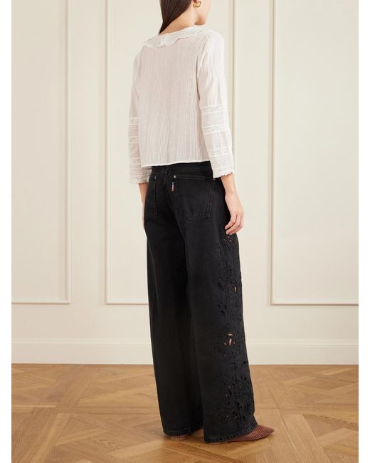 Doen White Huguette Ruffled Pleated Lace-Trimmed Organic Cotton Blouse