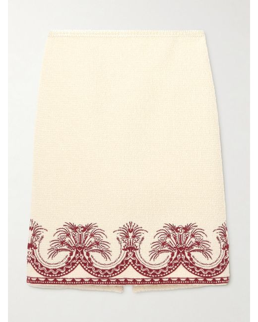 Etro Natural Embroidered Wool-Tweed Skirt