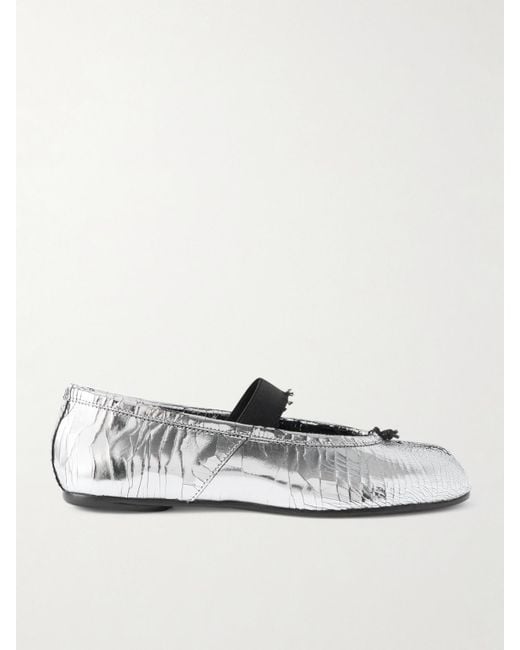 Maison Margiela White Tabi Ballerinas Mit Geteilter Kappe Aus Craquelé-Leder