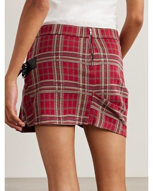 Isabel Marant Red Gisen Belt-Detailed Draped Checked Cotton Mini Skirt