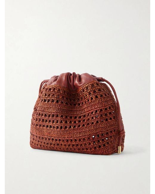 Chloé Red Summer Banana Leather-Trimmed Raffia Shoulder Bag