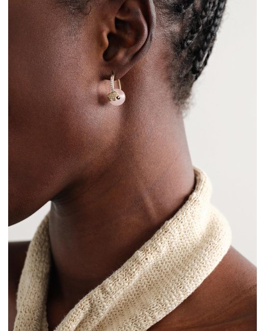 Sydney Evan Natural Elephant 14-Karat, Rose Quartz And Diamond Earring