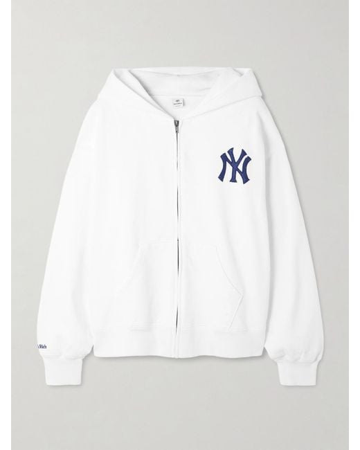 Sporty & Rich White '47 And New York Yankees Appliquéd Cotton-Jersey Hoodie