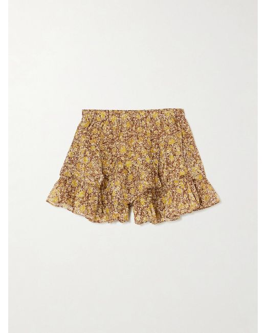 Isabel Marant Natural Jocadia Ruffled Printed Organic Cotton-Voile Shorts