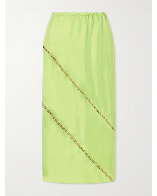 DIOTIMA Green Tobago Embroidered Silk-Satin Midi Skirt