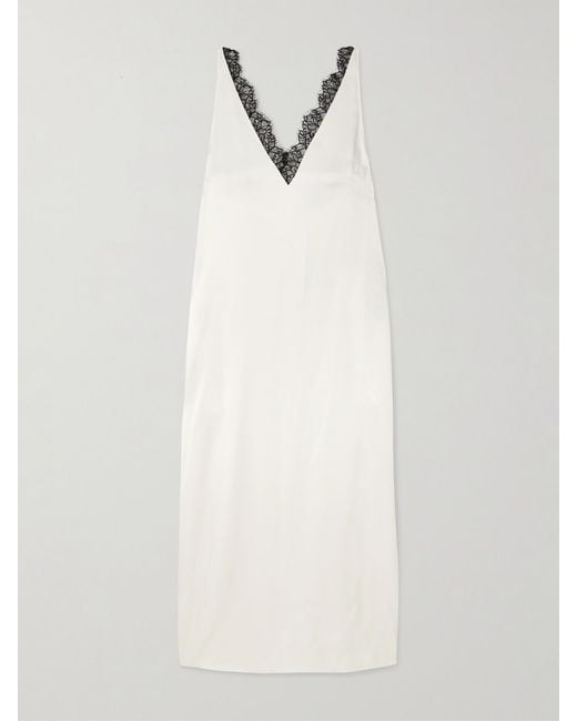 Stella McCartney White Lace-Trimmed Satin Midi Dress