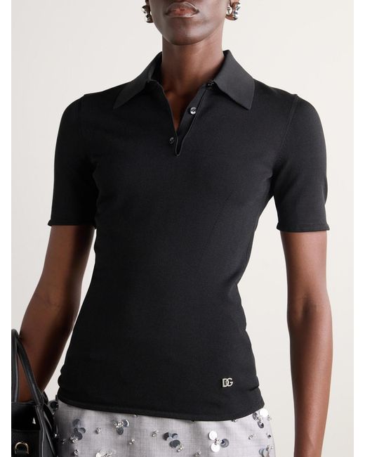 Dolce & Gabbana Black Appliquéd Jersey Polo Shirt